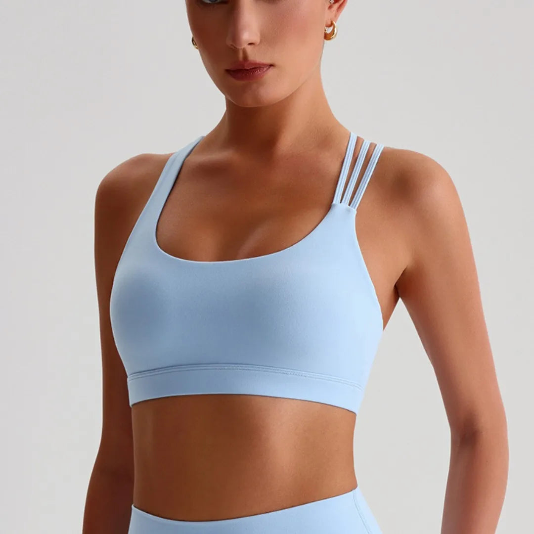 Saashi Solid Color Cross Back High Strength Fitness Bra Tight Sports Top for Gym Yoga Training
