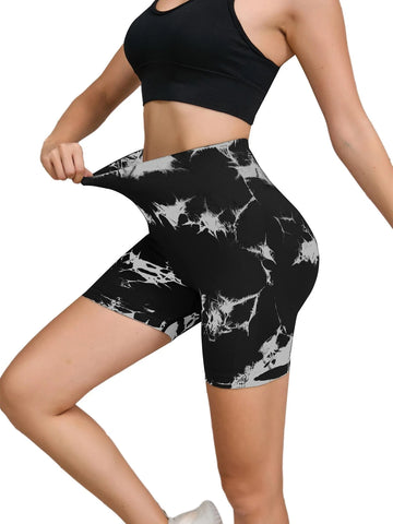 Saashi Tie-Dyed Seamless High-Waist Yoga Shorts
