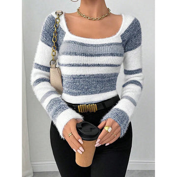 Saashi Striped Square Neck Sweater