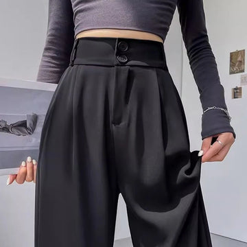 Saashi Women's Lady Baggy High Waist Classic Designer Straight Leg Casual Slacks.
