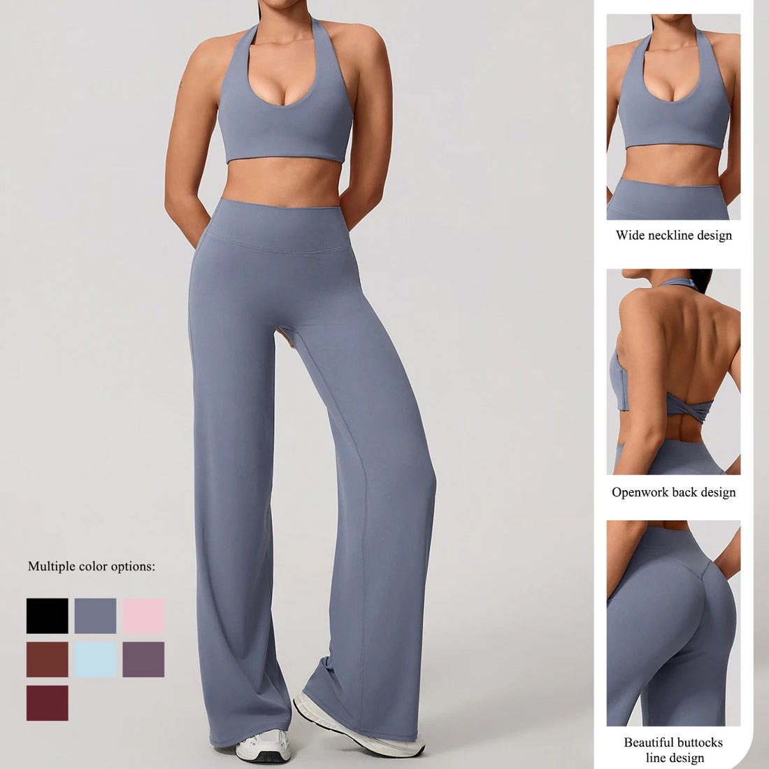 Saashi Quick-Dry 2-Piece Sports Set – U-Neck Bra & Bell-Bottom Pants
