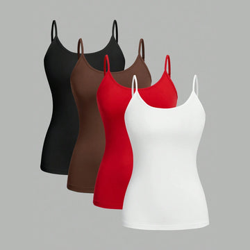 Saashi 4PCS Womens Solid Color Camisole Set Sexy Strap Basic Sleeveless Tank Tops for Summer