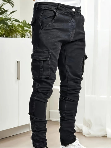 Saashi Men's Workwear Multi Pocket Casual Street Style Straight Leg Denim.