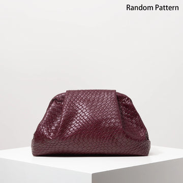 Saashi Vintage Burgundy Woven Faux Leather Clutch Bag Large Capacity Formal Purse for Women