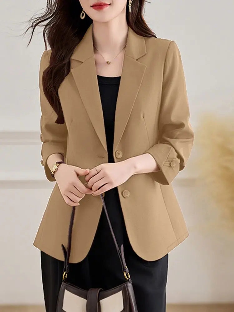 Saashi Women's Autumn Stylish Lapel Long Sleeve Elegant Casual Solid Button Blazer.