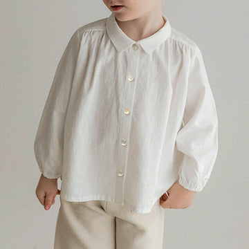 Saashi Boys Cotton Linen White Shirt – Casual Long Sleeve Button-Up Lapel Top for Kids
