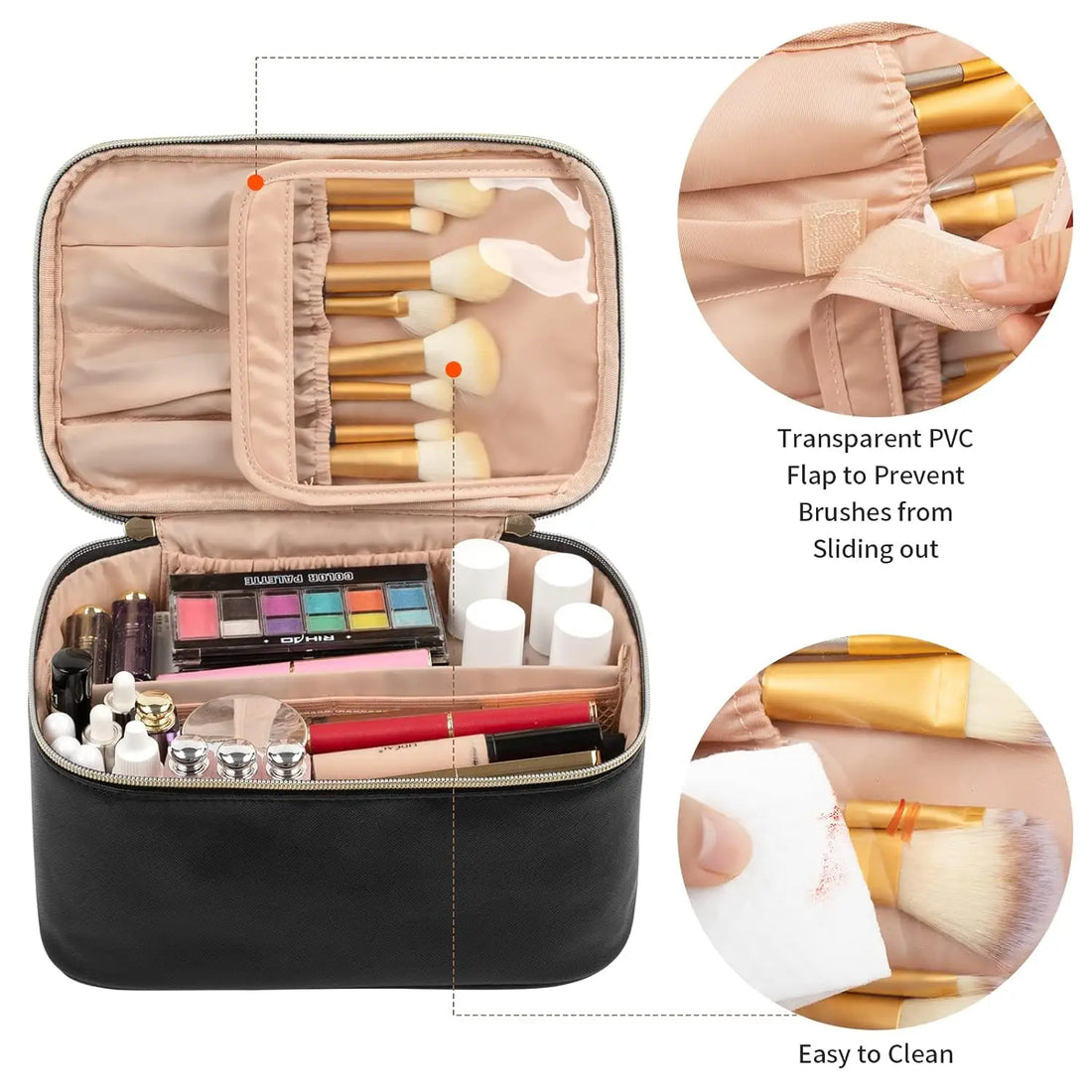 Saashi Makeup Bag Portable Cosmetic Large Capacity Travel Case Organizer Black Women.