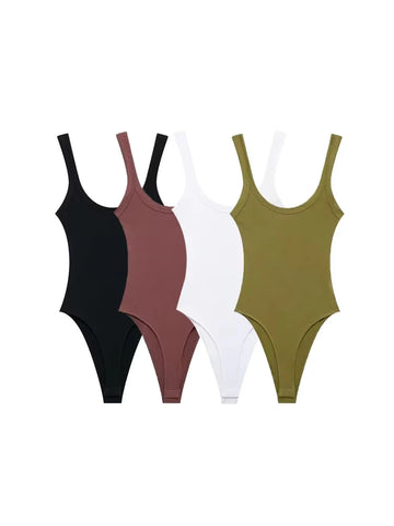 Saashi Women's Skinny Bodysuit: Ribbed, O-Neck, and Strappy Playsuit