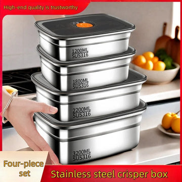 Saashi Stainless Steel Crisper Lunch Box Sealed Leak-proof Bento Refrigerator Freezer Camping.