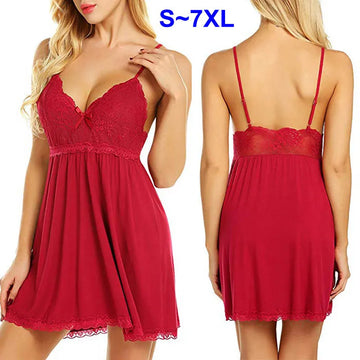 Saashi Plus Size Deep V Neck Lace Nightgown - Sexy Lingerie Babydoll