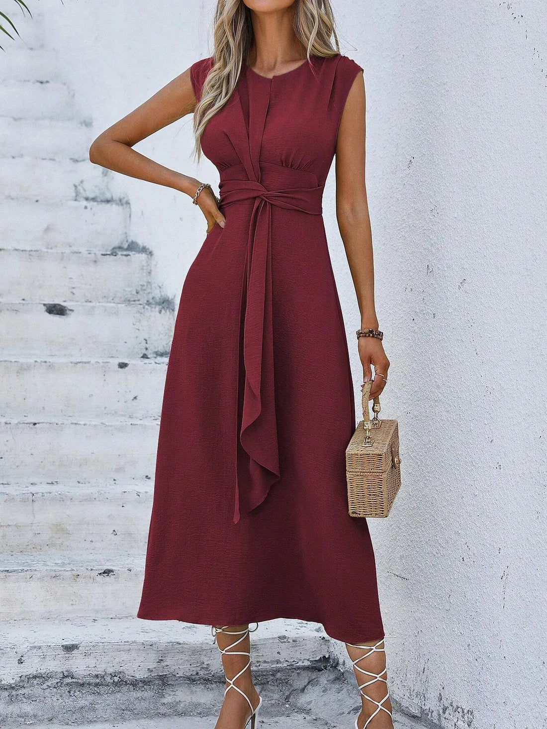 Saashi Belted A-Line Midi Dress