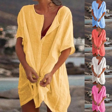 Saashi Popular Button Down Sundress Swimwear Cover Up - Round Neck, Sun Protection