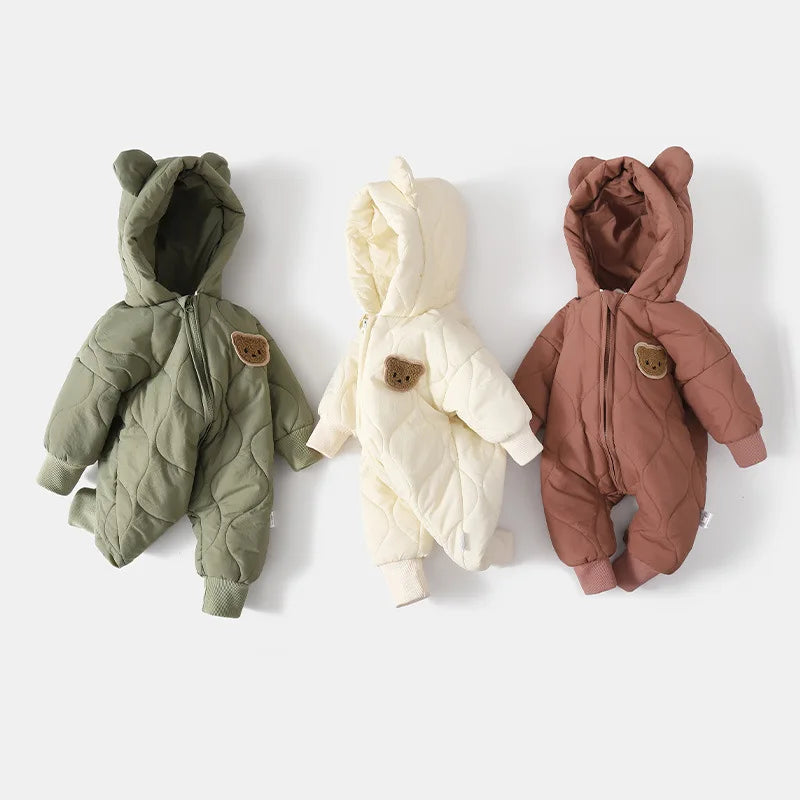 Saashi Fur-Lined Cartoon Bear Baby Winter Jumpsuit