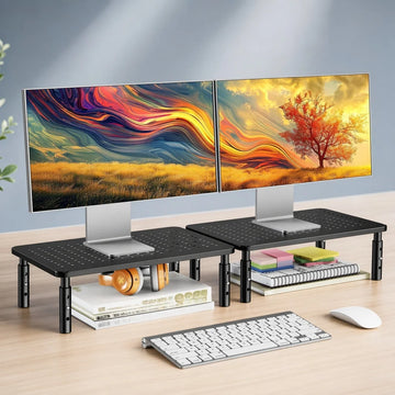 Saashi Labor Day Adjustable Monitor Stand Riser – 3-Height Ergonomic Desk Organizer with Airflow Vents for Monitor, Laptop & Printer