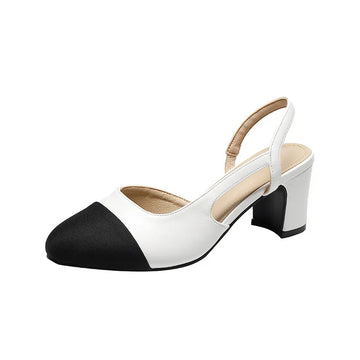 Saashi Patchwork Leather Slingbacks Women's Sandals Fashion Flat Heel Formal Ladies Dress Shoes