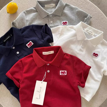 Saashi Boys Solid Color Polo Shirt – Comfortable Short Sleeve Lapel Top for Kids