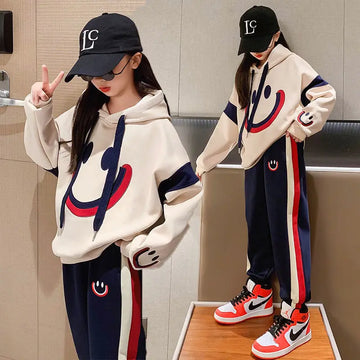 Saashi Girls Cotton Hoodie and Pants Set: Casual Sports Suit for Teenage Kids