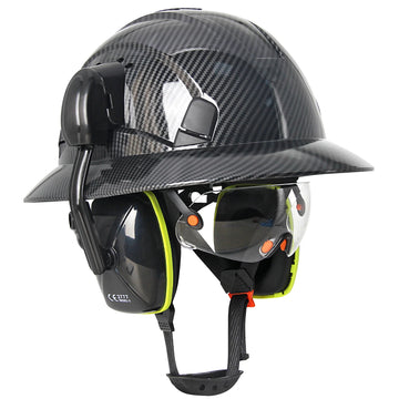 Saashi Labor Day Full-Brim Safety Helmet – Built-In Goggles & Earmuffs for Construction and Outdoor Work