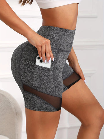 Saashi Mesh High-Waist Yoga Shorts with Pockets