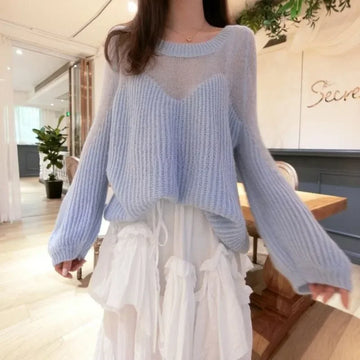 Saashi Women's Knitted Pullover Sweater Cute Kawaii Style Smooth Light Thermal Top