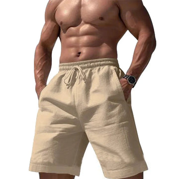 Saashi Mens Beach Shorts Casual Loose Knee Length Summer Cotton Linen Male.