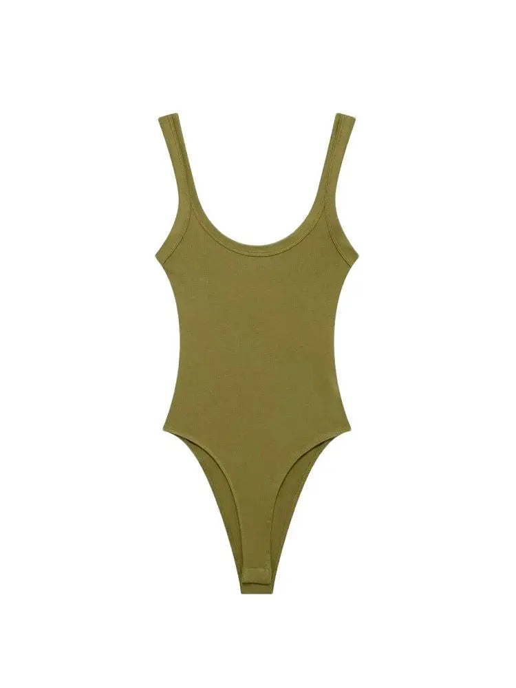 Saashi Women's Skinny Bodysuit: Ribbed, O-Neck, and Strappy Playsuit
