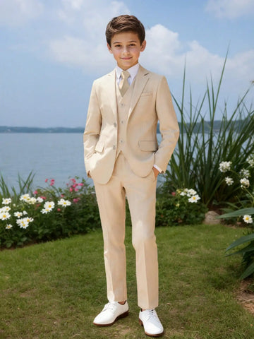 Saashi Boys 5-Piece Formal Suit Set – Jacket, Vest, Shirt, Pants & Tie for Weddings, Parties & School