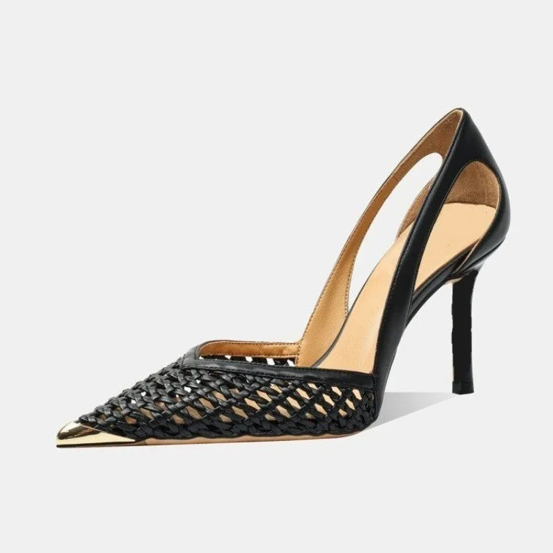 Saashi Women's New Bling Pointed Toe Shallow Slip On Elegant Slingback Pumps.