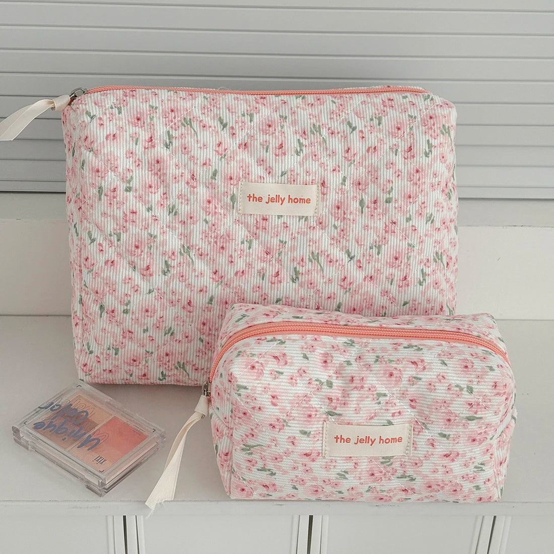 Saashi Vintage Pink Floral Women Cosmetic Large Capacity Toiletry Makeup Storage Quilted.