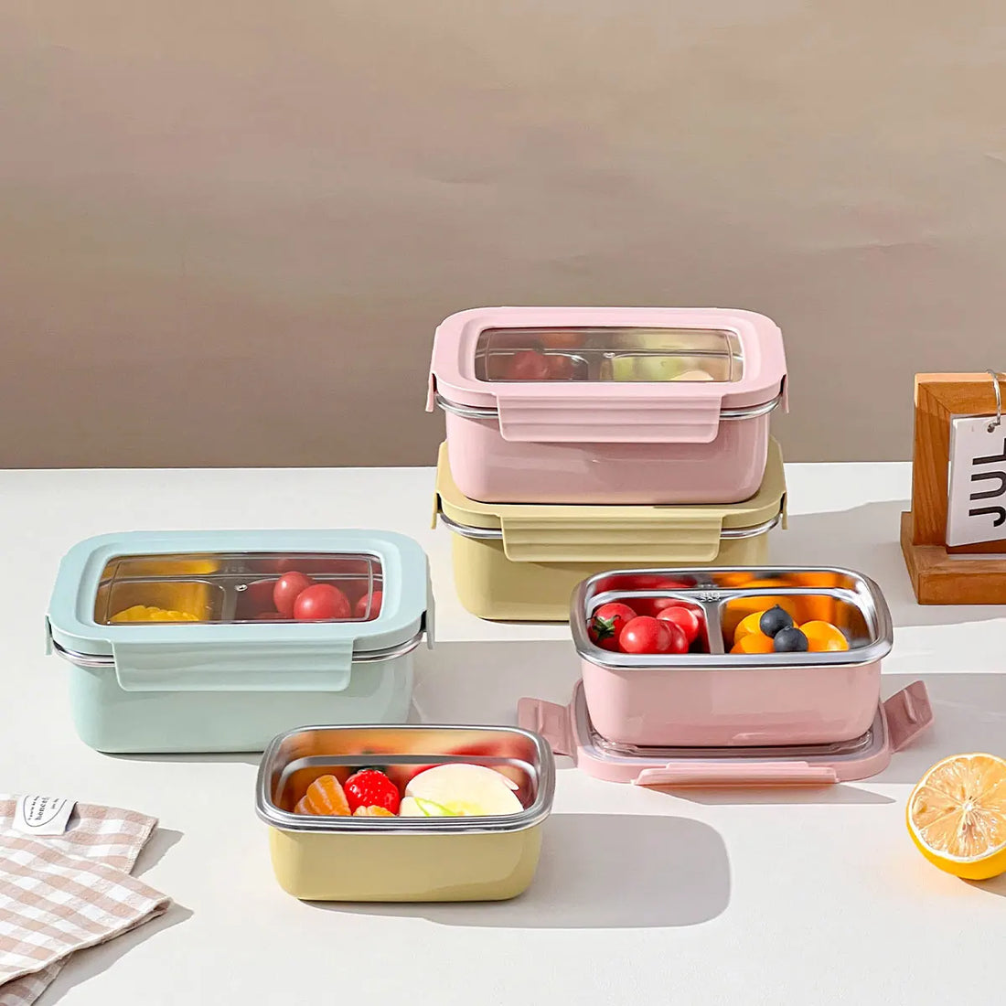 Saashi 1/2 Grids Portable Lunch Container Leak-proof 304 Stainless Steel Kids.