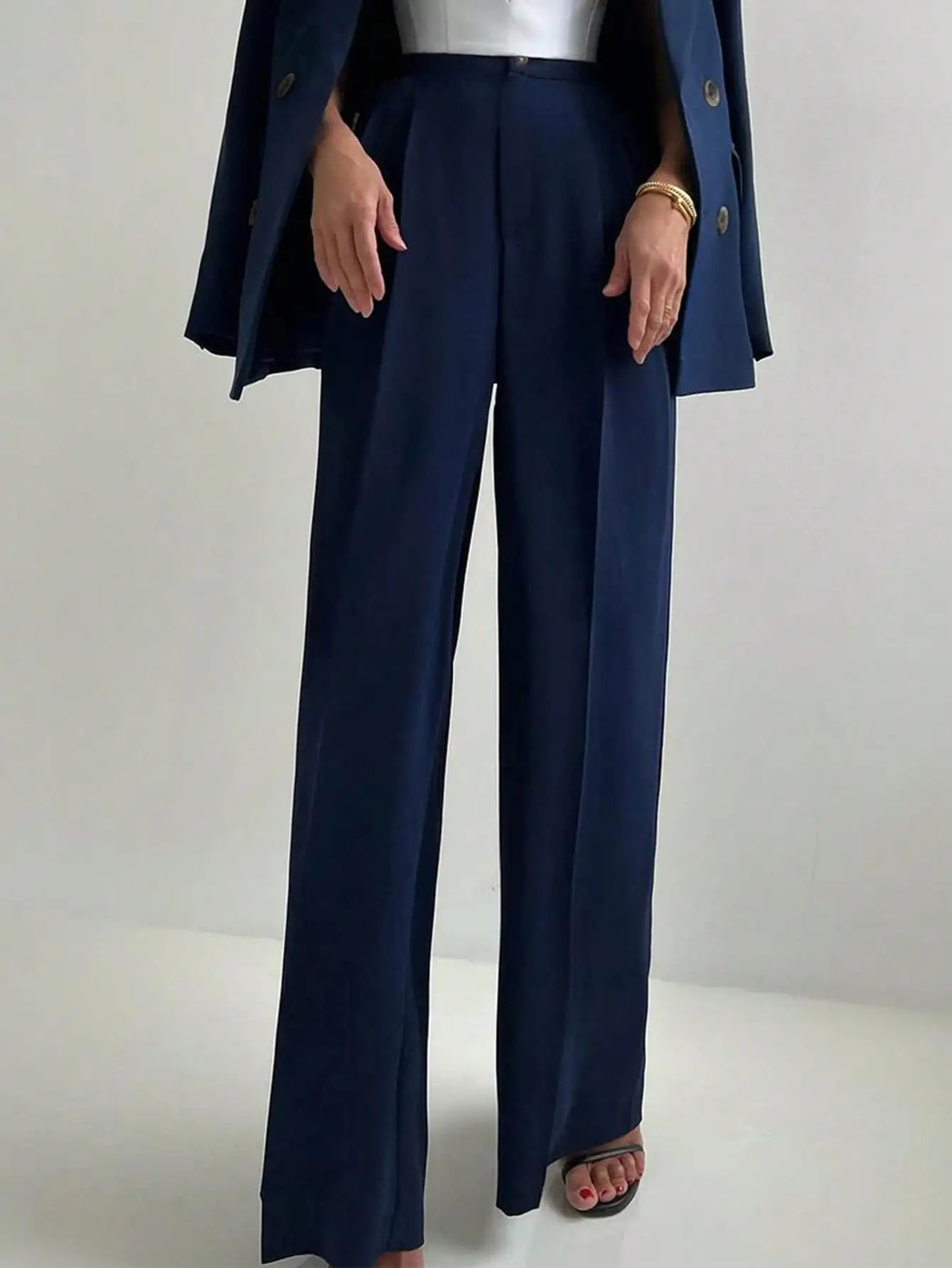Saashi Women's Casual Elastic Waist Button-Up Straight Leg Commuting Office Suit Pants
