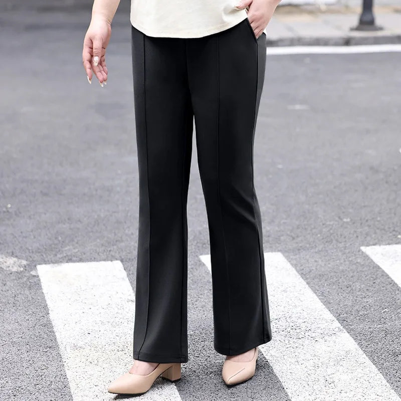 Saashi 6XL Plus Size Women’s High-Waisted Office Pants – Loose Straight Stretch Bell-Bottom Flared Trousers