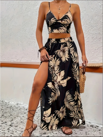 Saashi Deep V-neck Sleeveless Dress & Skirt Set
