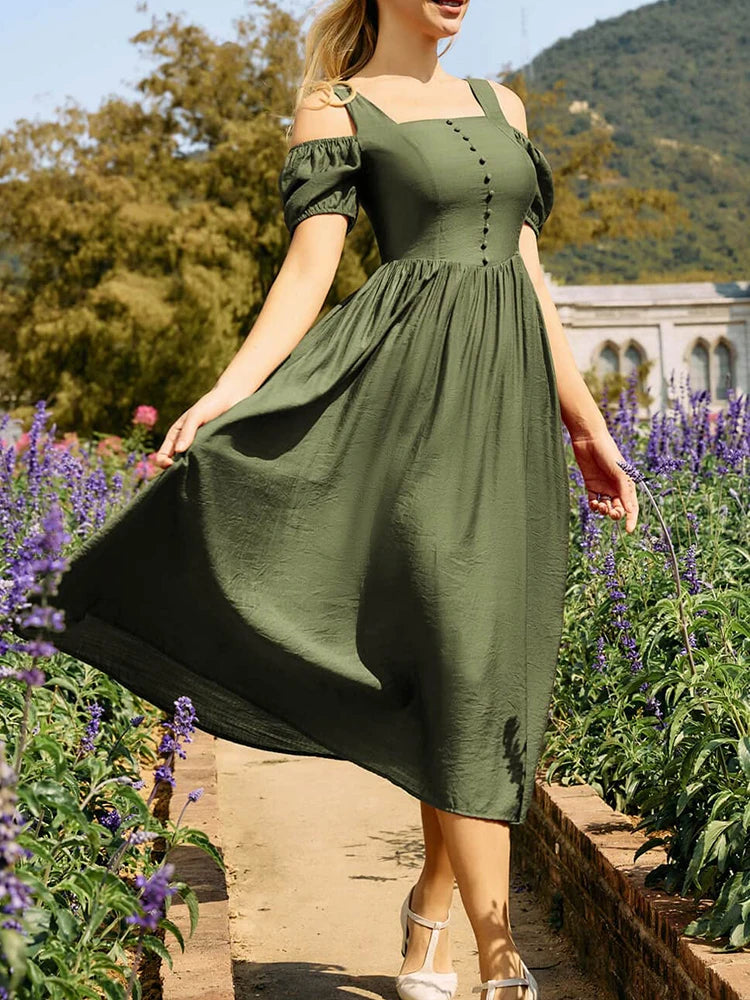Saashi Renaissance Cottagecore Midi Dress for Women Sleeveless Sweetheart Neckline Lace Up Design