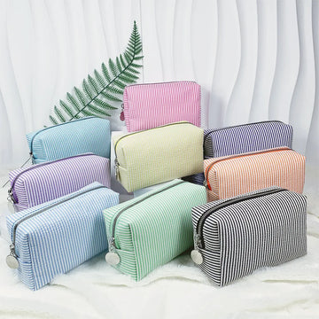 Saashi Fashion Women Ruffle Cosmetic Pink Purple Striped Storage Make Up Lady.
