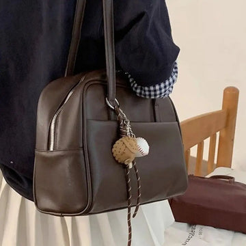 Saashi New PU Leather Shoulder Bag Large Capacity with Pendant Crossbody Tote Women