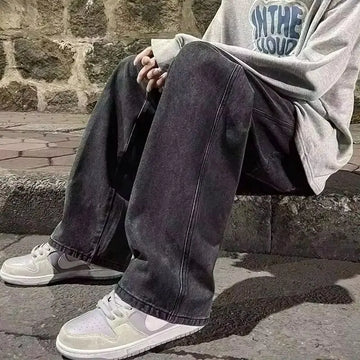 Saashi Men's Streetwear 2025 New Korean Style Loose Straight Wide Leg Denim.