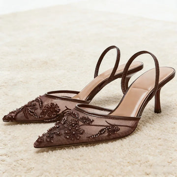 Saashi Beaded Slingback Pointed Heels