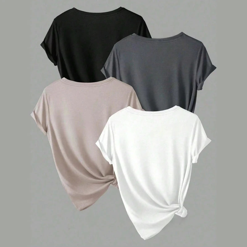 Saashi 4PCS Women’s Plus Size T-Shirts Set Casual Short Sleeve Summer Tops Outfit