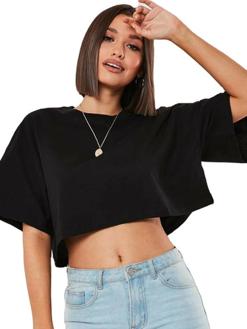 Saashi Cotton Short Sleeve Fitness Crop Top Loose Gym Workout Yoga Dance Running Sports Tee for Women