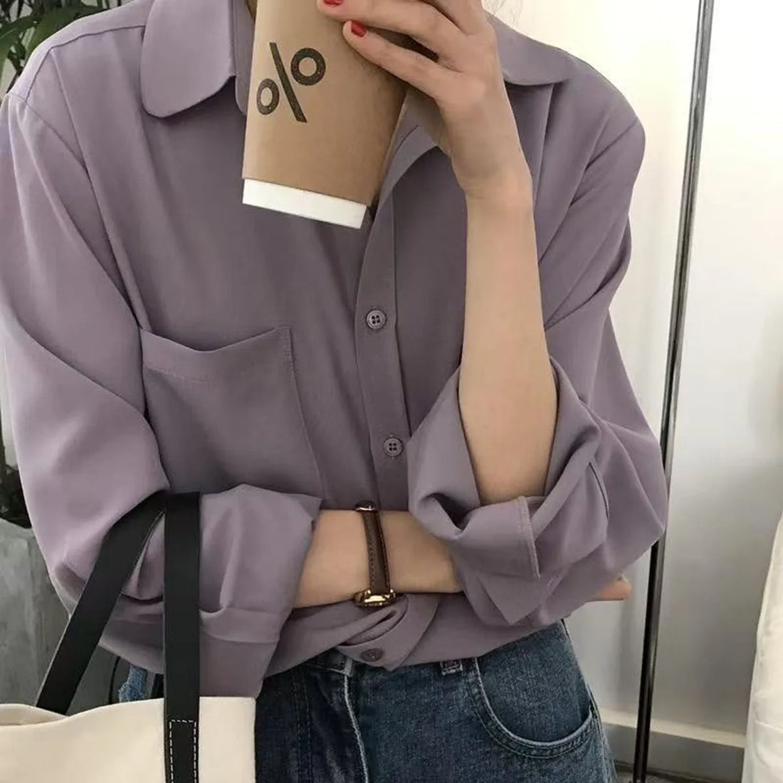 Saashi Women’s Solid Color Long Sleeve Blouse Elegant Korean Leisure Office Tops