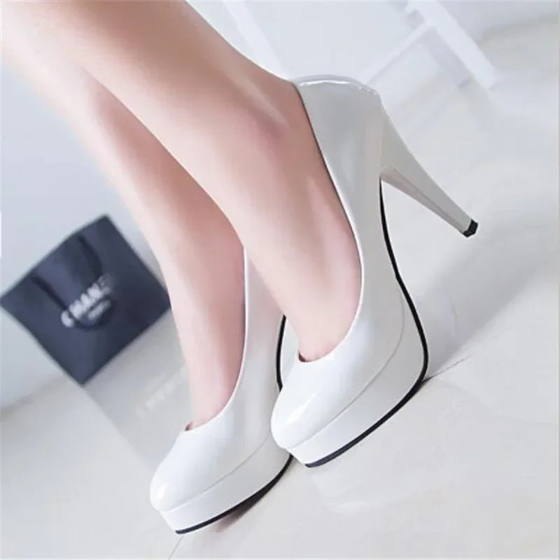 Saashi Women's Classic Patent Leather High Heels Nude Platform Wedding Dress Shoes.
