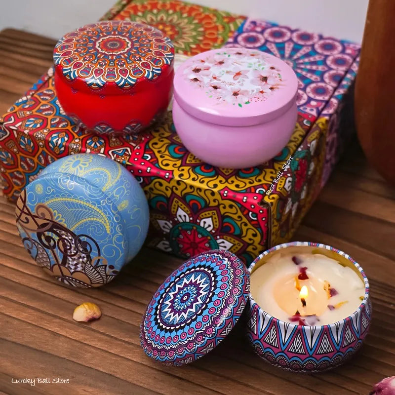Saashi 4PCS Scented Candle Gift Set Islamic Arabian Pattern Jar Smokeless Romantic Fragrance Candles