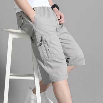 Saashi Mens Cargo Shorts Knee Pants Zipper Pocket Summer Cotton Elastic Waist.