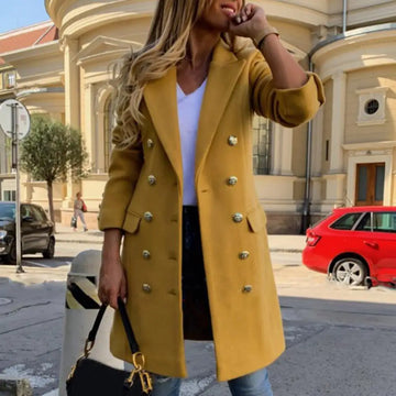 Saashi Women's Long Sleeve Double-Breasted Wool Coat