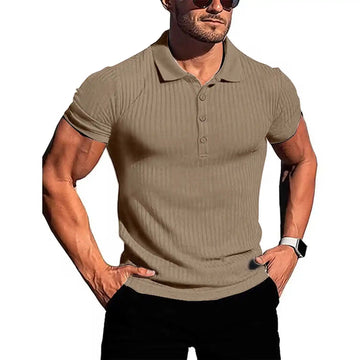 Saashi Men's Summer High Stretch Vertical Slim Knit Running Sport Polo Shirt.