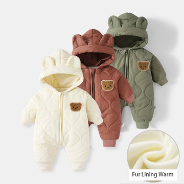 Saashi Fur-Lined Cartoon Bear Baby Winter Jumpsuit