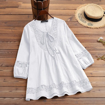 Saashi Plus Size Cotton Linen Blouse for Women Solid Color Loose Fit Casual Shirt Top