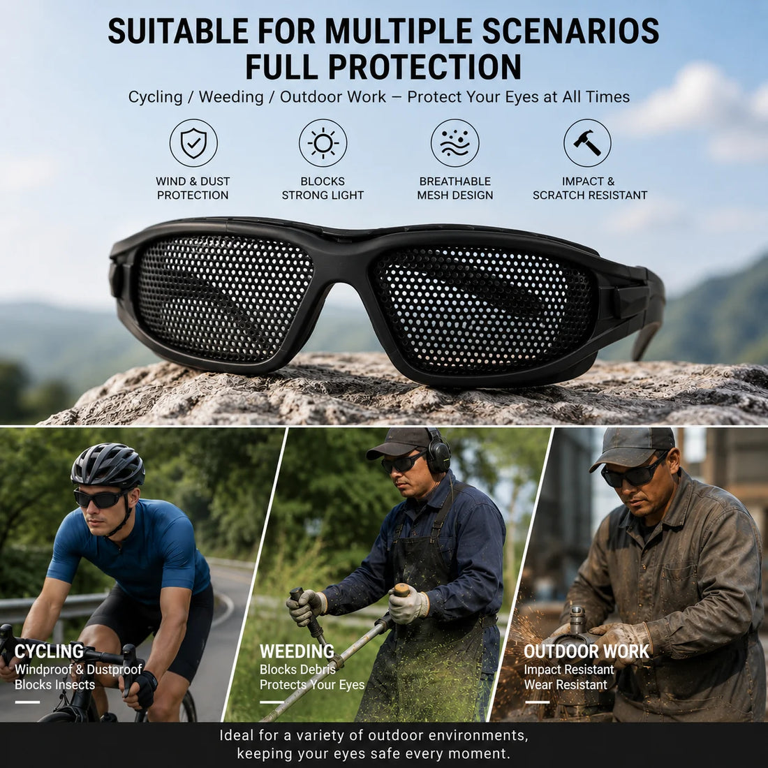 Saashi Labor Day Metal Mesh Safety Glasses – Impact-Resistant Protective Goggles for Work, Construction, Cycling & Outdoor Activities