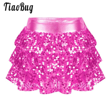 Saashi Girls Sequin Metallic Ruffle Skirted Shorts – Sparkly Jazz & Latin Dance Performance Costume